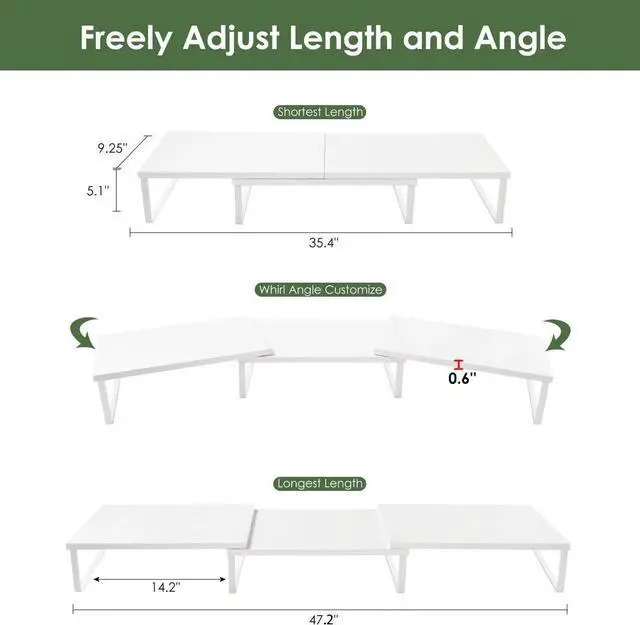 Alt view image 5 of 5 - RUILALIFE Dual Monitor Stand Riser w/ Drawer & Metal Leg, Large White Computer Monitor Riser w/ Storage For 2 Screens, Desk Shelf w/ Adjustable Length & Angle, Desktop Organizer