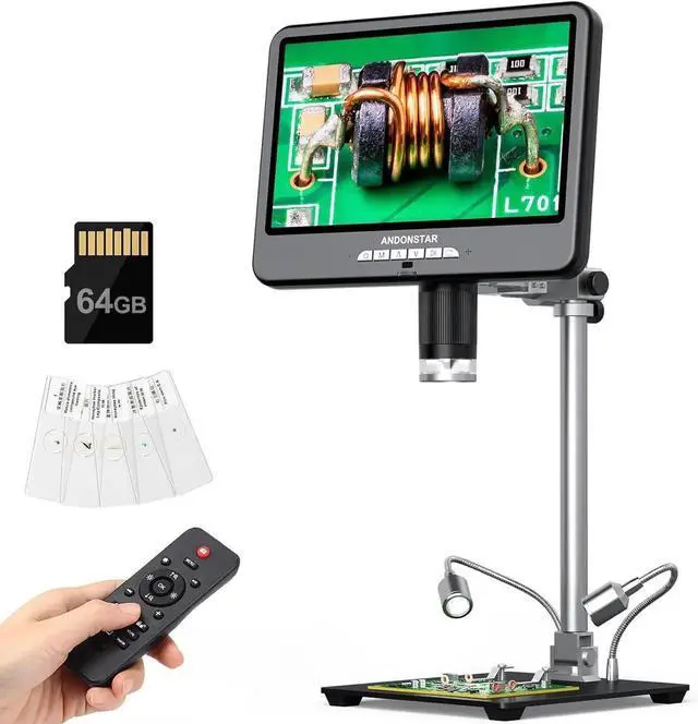 Main image of 4K 60FPS 10.1" HDMI Digital Microscope for Soldering, 64MP 3840P UHD Video Audio Record, AD210S-Pro Electronic PCB Microscope for Adults, Error Coins, Pro Boom Arm Stand, 64GB