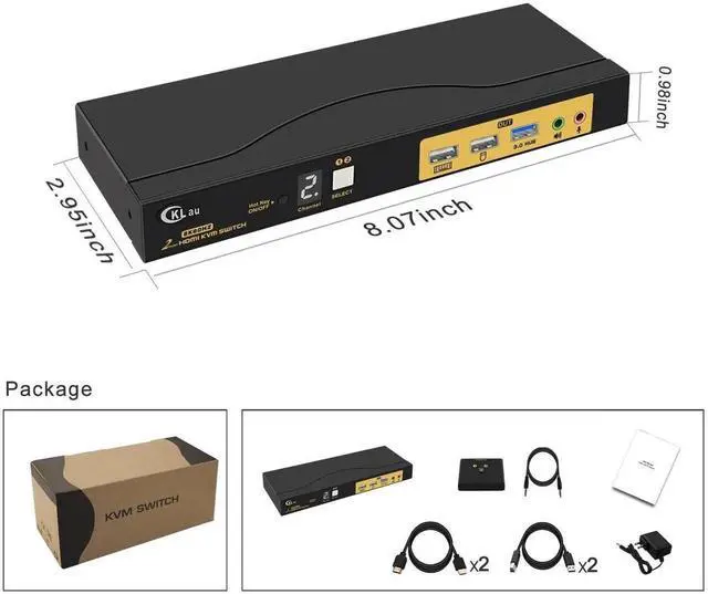 Alt view image 3 of 6 - 2x1 8K@60Hz 4K@144Hz KVM HDMI Switch with Audio and Cables Support Hotkey Switching, Emulation EDID, 5.1 Channel Digital Fiber Optical Audio, 7.1 Surround Sound Audio Output