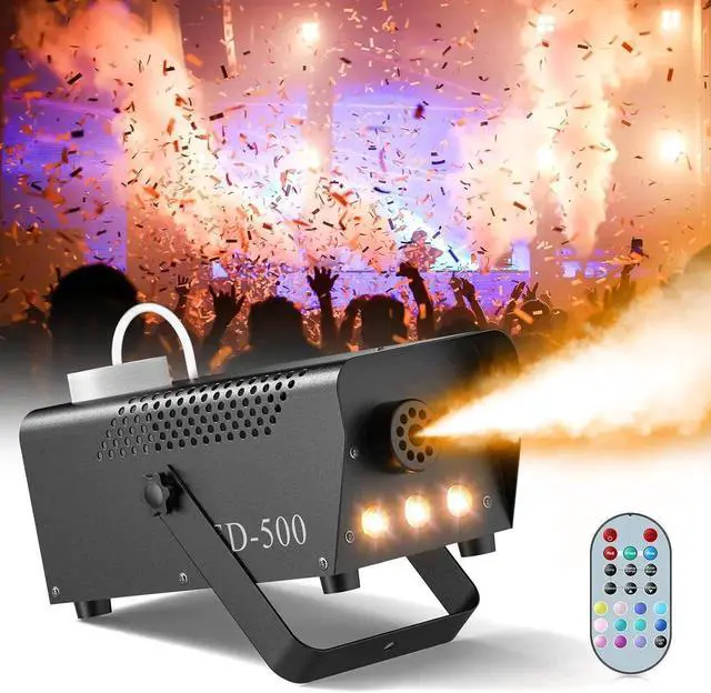 Alt view image 6 of 7 - 500W Fog Machine,Smoke Machine with 3 RGB LED Lights, 14 Colorful LED Lighting Effect Fog Machine, Wireless Remote Smoke Machine for Party Stage Christmas Wedding Halloween, 1 Pack