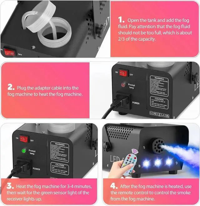 Alt view image 4 of 7 - 500W Fog Machine,Smoke Machine with 3 RGB LED Lights, 14 Colorful LED Lighting Effect Fog Machine, Wireless Remote Smoke Machine for Party Stage Christmas Wedding Halloween, 1 Pack