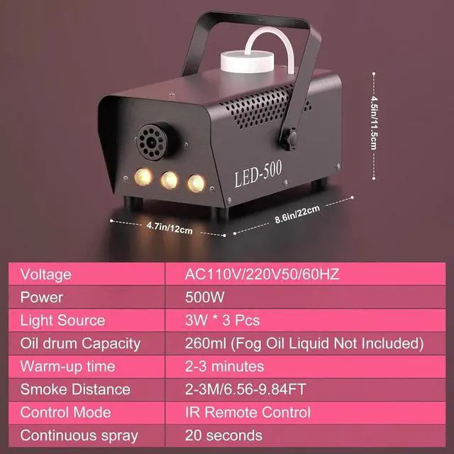 Alt view image 2 of 7 - 500W Fog Machine,Smoke Machine with 3 RGB LED Lights, 14 Colorful LED Lighting Effect Fog Machine, Wireless Remote Smoke Machine for Party Stage Christmas Wedding Halloween, 1 Pack