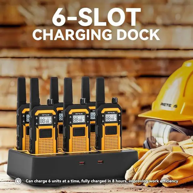 Alt view image 2 of 7 - RB48 Walkie Talkies for Adults, Heavy Duty 2 Way Radios Long Range with Six-Way Charger, IP67 Waterproof, Shock Resistant, Dual PTT, for Jobsite Construction(6 Pack)