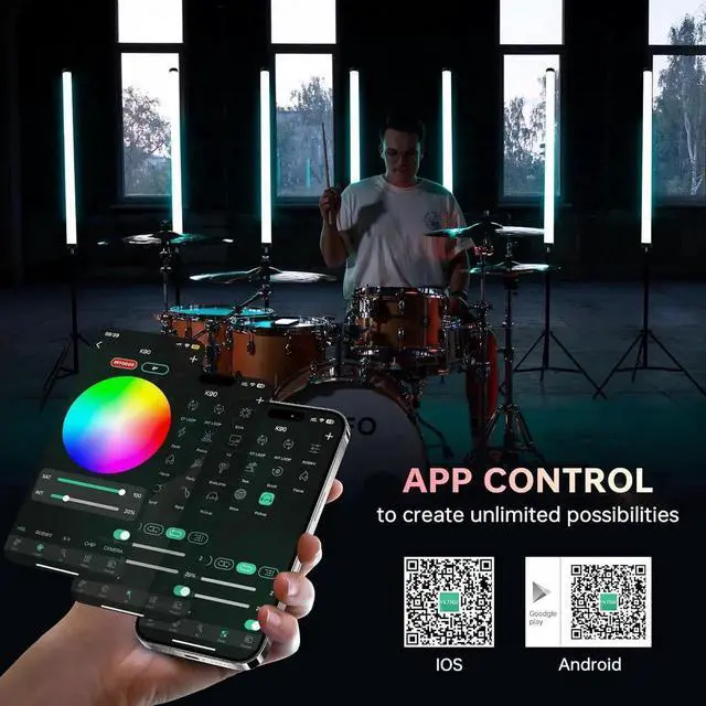 Alt view image 2 of 7 - K90 2 Pack RGB Tube Light, 30W 38inch Large RGBWY Photography LED Video Stick Light Wand with APP/2.4G/Remote Control, CRI 97+, 26 Scenes, 2500K-8500K, 14.8V/3300mAh Battery, Magnetic Chip