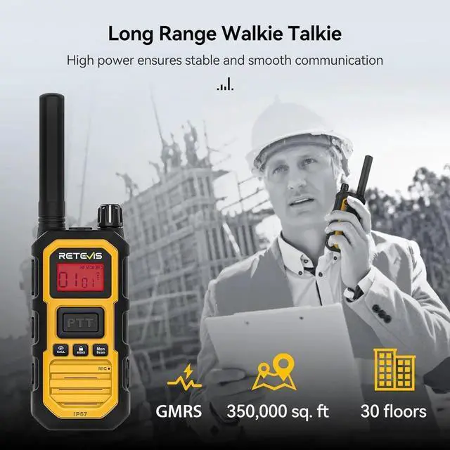 Alt view image 6 of 7 - RB48 Plus Radios Walkie Talkies, IP67 Waterproof Two Way Radio Long Range, Heavy Duty 2 Way Radio, GMRS, Group Call, Vibration Alert, Emergency, for Construction Job Site(6 Pack)