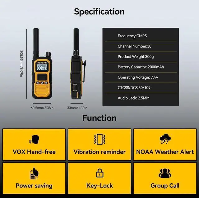 Alt view image 2 of 7 - RB48 Plus Radios Walkie Talkies, IP67 Waterproof Two Way Radio Long Range, Heavy Duty 2 Way Radio, GMRS, Group Call, Vibration Alert, Emergency, for Construction Job Site(6 Pack)