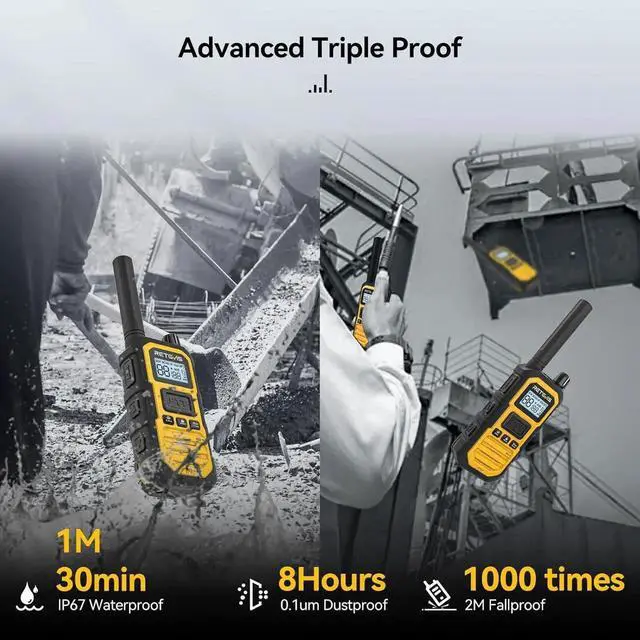 Alt view image 5 of 7 - RB48 Plus Radios Walkie Talkies, IP67 Waterproof Two Way Radio Long Range, Heavy Duty 2 Way Radio, GMRS, Group Call, Vibration Alert, Emergency, for Construction Job Site(6 Pack)