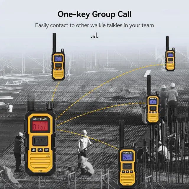 Alt view image 7 of 7 - RB48 Plus Radios Walkie Talkies, IP67 Waterproof Two Way Radio Long Range, Heavy Duty 2 Way Radio, GMRS, Group Call, Vibration Alert, Emergency, for Construction Job Site(6 Pack)