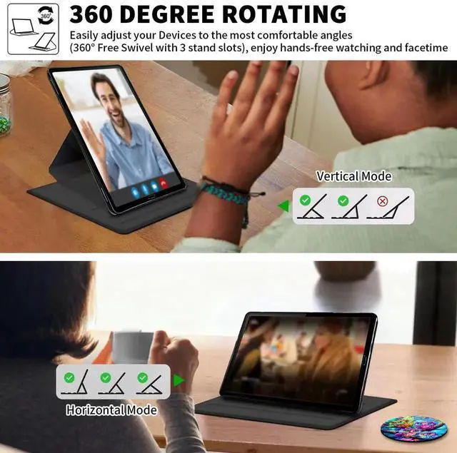 Alt view image 5 of 5 - ACWDMKH Case for Kindle Fire 7 Tablet Case 7 Inch (9th/7th/5th Generation,2019/2017/2015 Release),360 Degree Rotating Swivel PU Leather Stand Folio Cover with Auto Wake/Sleep,Colorful Owl Tree