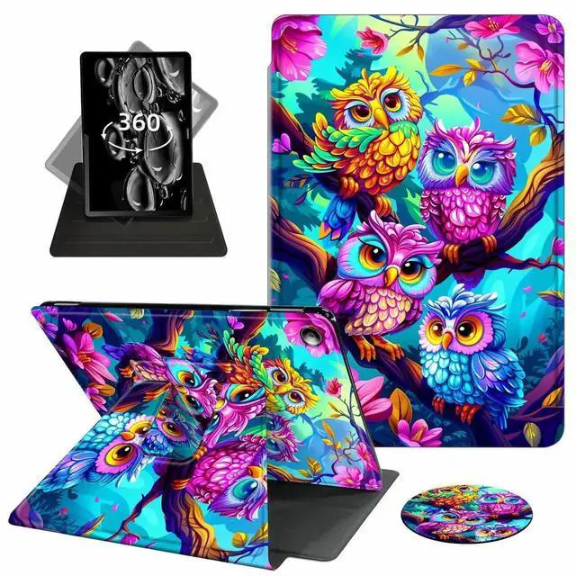 Main image of ACWDMKH Case for Kindle Fire 7 Tablet Case 7 Inch (9th/7th/5th Generation,2019/2017/2015 Release),360 Degree Rotating Swivel PU Leather Stand Folio Cover with Auto Wake/Sleep,Colorful Owl Tree