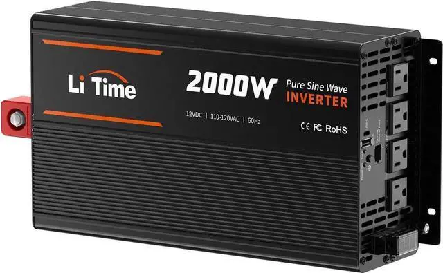Main image of 2000W Pure Sine Wave Inverter 12V DC to 120V AC Converter with Remote Control, Surge 4000W, Built-in 4 AC Outlets, USB Port, Type-C Port for Home, RV, Camping, Off-Grid, Solar Power