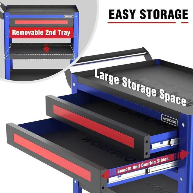 Alt view image 3 of 7 - Premium 28" 2-Drawer Rolling Tool Cart, Heavy Duty Utility Industrial Service Cart Storage Organizer with Wheels and Locking System, for Mechanic, Warehouse, Garage, Workshop, 400 lbs Load