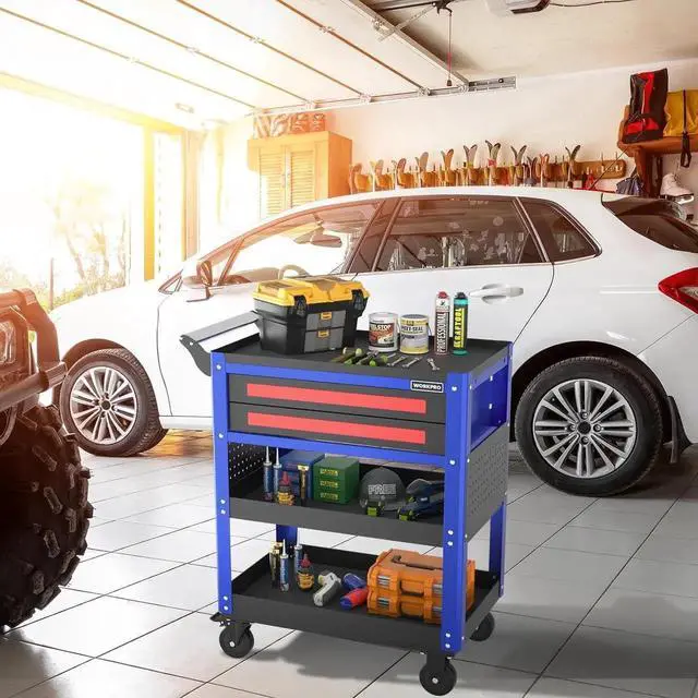 Alt view image 2 of 7 - Premium 28" 2-Drawer Rolling Tool Cart, Heavy Duty Utility Industrial Service Cart Storage Organizer with Wheels and Locking System, for Mechanic, Warehouse, Garage, Workshop, 400 lbs Load