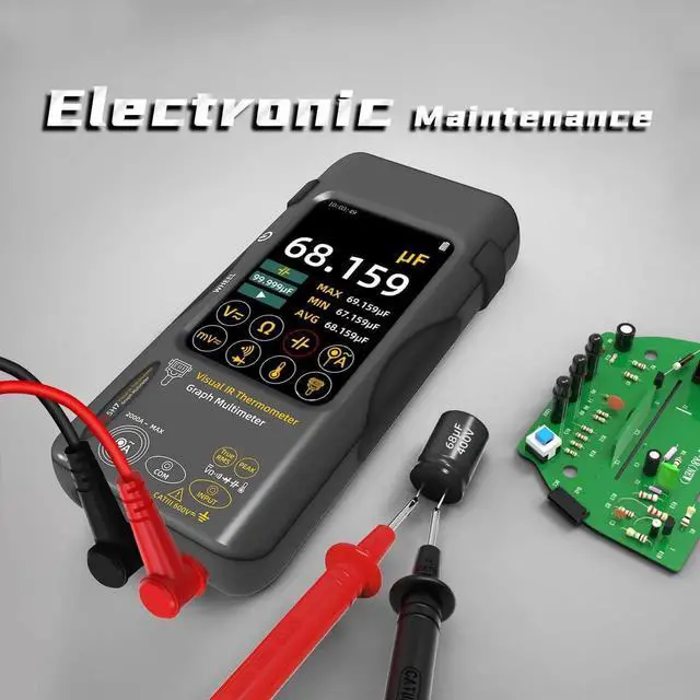 Alt view image 2 of 7 - Thermal Imaging Camera Multimeter with Macro Lens, 320x320 IR Resolution with 15 Thermal Palettes, 20000 Counts with 3.98" Touch LCD, Measures Cap, AC Clamp, Temp Diode for Electrical Electronic
