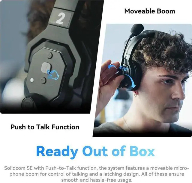 Alt view image 6 of 7 - Hollyland Solidcom SE Full Duplex 2-Users ENC Noise Cancellation Wireless Intercom Headset System 1100ft Team Communication with PTT Mute Single Ear Headset for TV Film Production (2.4GHz Version)