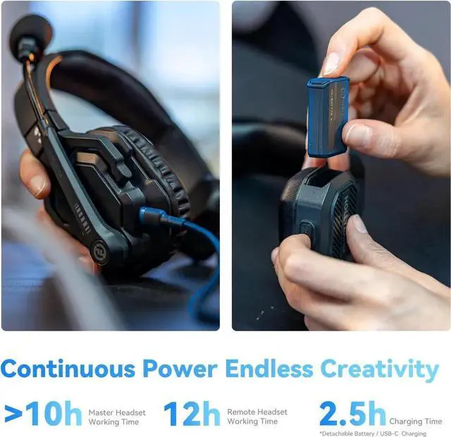 Alt view image 4 of 7 - Hollyland Solidcom SE Full Duplex 2-Users ENC Noise Cancellation Wireless Intercom Headset System 1100ft Team Communication with PTT Mute Single Ear Headset for TV Film Production (2.4GHz Version)