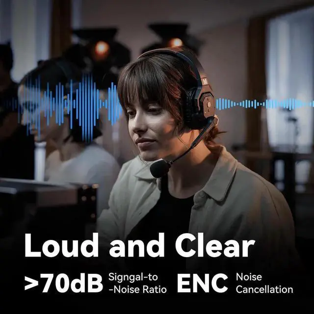 Alt view image 2 of 7 - Hollyland Solidcom SE Full Duplex 2-Users ENC Noise Cancellation Wireless Intercom Headset System 1100ft Team Communication with PTT Mute Single Ear Headset for TV Film Production (2.4GHz Version)