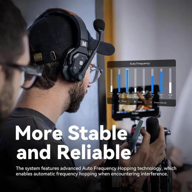 Alt view image 3 of 7 - Hollyland Solidcom SE Full Duplex 2-Users ENC Noise Cancellation Wireless Intercom Headset System 1100ft Team Communication with PTT Mute Single Ear Headset for TV Film Production (2.4GHz Version)