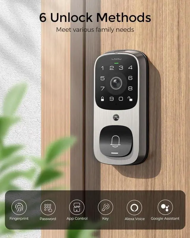 Alt view image 6 of 7 - Smart Keyless Entry Door Lock, AL502 Security Camera Door Bell Deadbolt, Built-in WiFi, Support APP Control, Fingerprint, Alexa, Motion Detection, Video Record, BHMA, IP65, with Battery, Chime