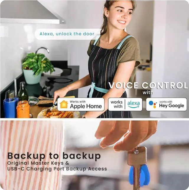 Alt view image 4 of 7 - PIN Genie Pro Zeno Series Smart Lock, Keyless Entry Door Lock with Apple Home Key, Built-in Wi-Fi Keypad Deadbolt Locks for Front Door, App Remote Control, IP65 Weatherproof, Easy Installation