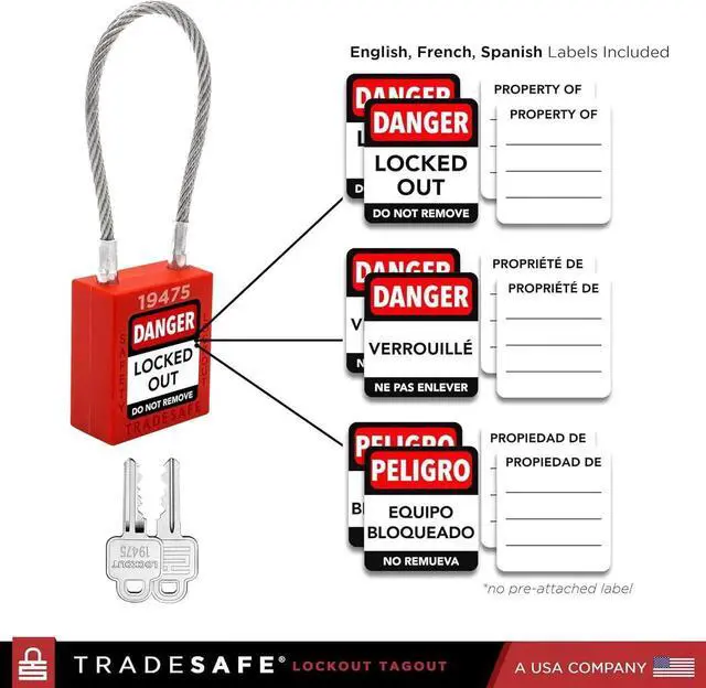Alt view image 4 of 7 - Lockout Tagout Steel Cae Locks with Keys,10 Red Keyed Different Electrical Lockout Padlock Set, 2 Keys per Lock, OSHA Coliant, Premium Grade