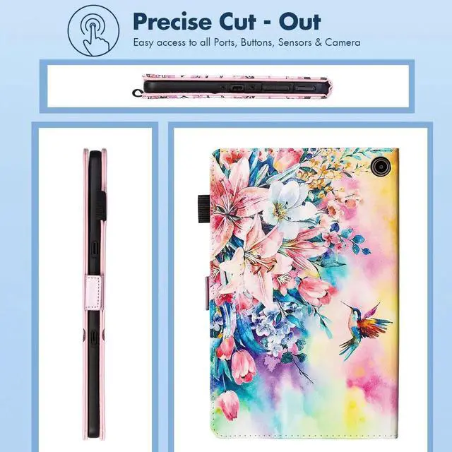 Alt view image 3 of 5 - Dteck for Amazon Fire Max 11 Tablet Case, 11" (2023) - PU Leather Slim Case with Auto Sleep mode, Fold Stand, Adjustable Angles, Cute Pink Flowers