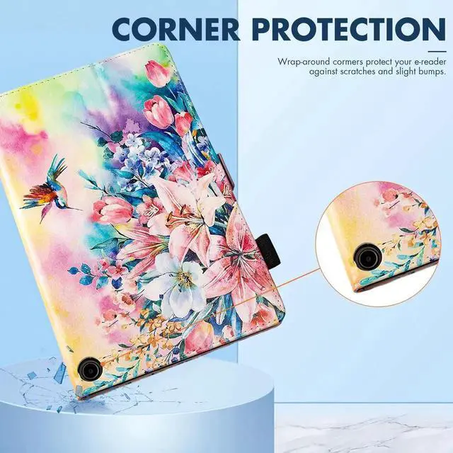 Alt view image 4 of 5 - Dteck for Amazon Fire Max 11 Tablet Case, 11" (2023) - PU Leather Slim Case with Auto Sleep mode, Fold Stand, Adjustable Angles, Cute Pink Flowers