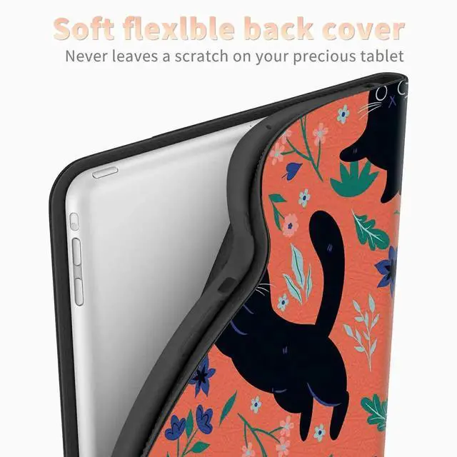 Alt view image 2 of 5 - Black Cat Flowers Case for All-New Kindle Fire HD 8 and Fire HD 8 Plus Tablet (2024/2022/2020 Released 14th/12th/10th Gen), PU Leather Folding Stand Slim Case with Auto Sleep/Wake