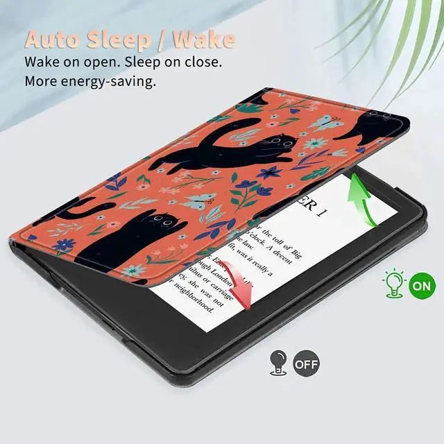 Alt view image 5 of 5 - Black Cat Flowers Case for All-New Kindle Fire HD 8 and Fire HD 8 Plus Tablet (2024/2022/2020 Released 14th/12th/10th Gen), PU Leather Folding Stand Slim Case with Auto Sleep/Wake