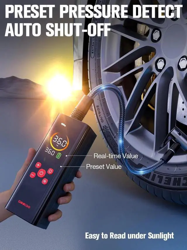 Alt view image 2 of 7 - AP150 PRO Tire Inflator Portable Air Compressor, Upgraded UI Color LED Screen & 4X Faster Car Tire Air Pump with Tire Pressure Gauge, 12V Electric Tire Pump with Auto Shut-off for Car,Bike,Ball