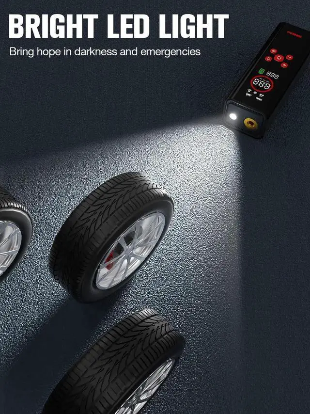 Alt view image 3 of 7 - AP150 PRO Tire Inflator Portable Air Compressor, Upgraded UI Color LED Screen & 4X Faster Car Tire Air Pump with Tire Pressure Gauge, 12V Electric Tire Pump with Auto Shut-off for Car,Bike,Ball