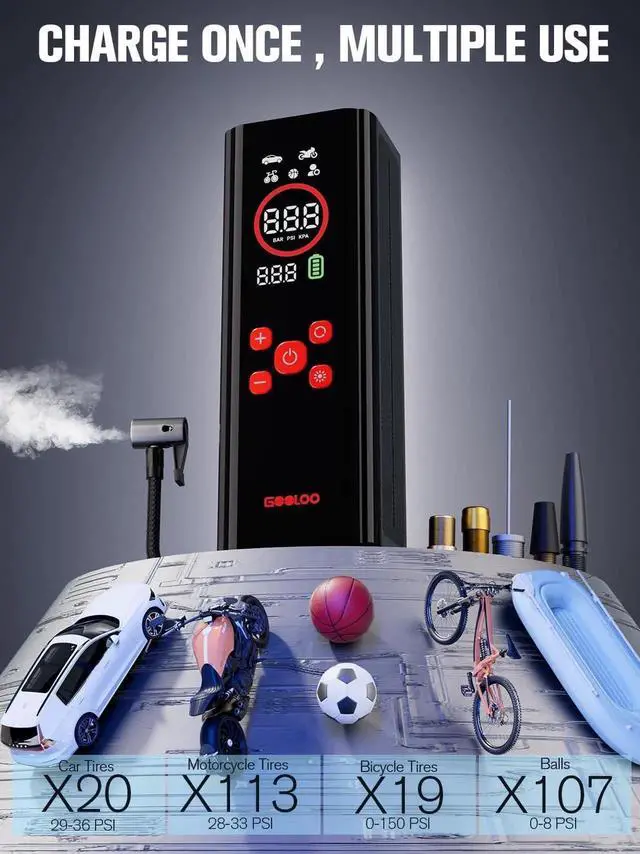 Alt view image 6 of 7 - AP150 PRO Tire Inflator Portable Air Compressor, Upgraded UI Color LED Screen & 4X Faster Car Tire Air Pump with Tire Pressure Gauge, 12V Electric Tire Pump with Auto Shut-off for Car,Bike,Ball