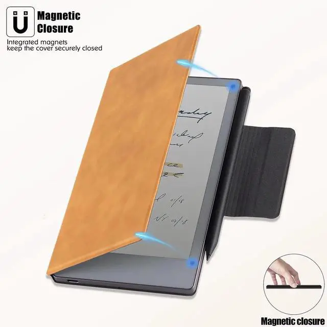 Alt view image 2 of 5 - BOZHUORUI Magnetic Case for Remarkable Paper Pro Move (7.3",2025 Released) | Pen Buckle Design | Thin & Lightweight | Book Folio Style | PU Leather Cover with Sleep/Wake (Orange Color)