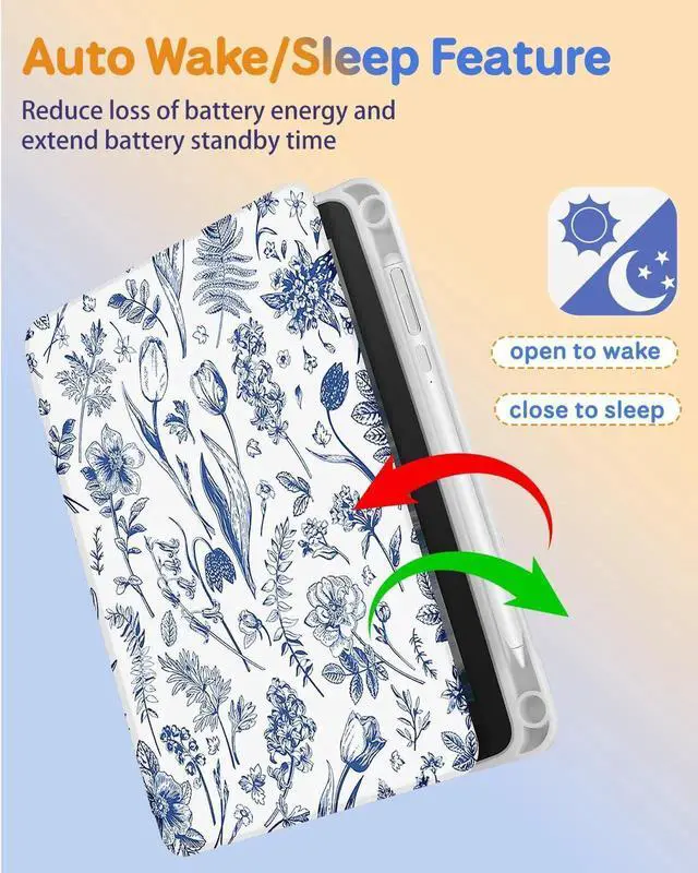 Alt view image 4 of 5 - Kidcube for Kindle Fire HD 8/8 Plus Tablet Case - 10th/12th Generation (2020/2022) 8" Women Girls Cute Folio Cover with Pencil Holder Floral Flowers Rotating Stand Cases for Amazon Fire HD 8/8 Plus