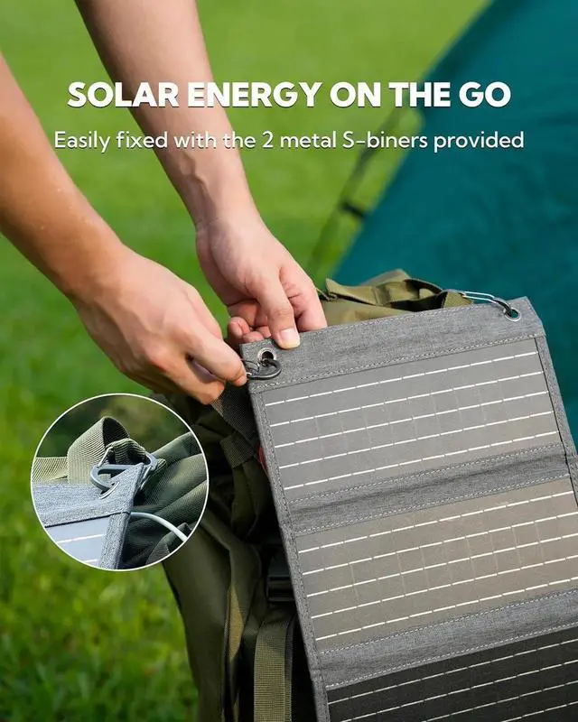 Alt view image 5 of 7 - 30W Foldable Solar Panel Portable Solar Charger with PD USB-C 30W USB-A 18W max Output, Backpacking Solar Panel for Camping, Ultra Compact Solar Panels for Hiking, Trip, Outdoor Activities