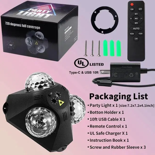 Alt view image 6 of 6 - Disco Ball Party Lights Indoor Outdoor, Dj Lights Disco Ball Decor Party Strobe Light for Parties 3 Disco Balls Sound Activated with Remote Control Disco Light for Christams Halloween KTV Club Party