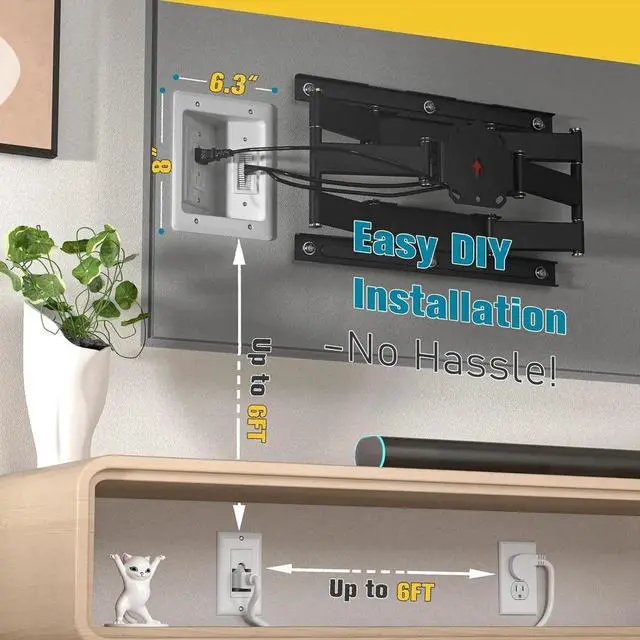 Alt view image 7 of 7 - TV Cord Hider for Wall Mounted TV, in-Wall Cable Management Kit, Outlet Box Dual Outlet Cord Hider with Power & Low Voltage Support, Includes Drywall Saw, Template & Extension Cable