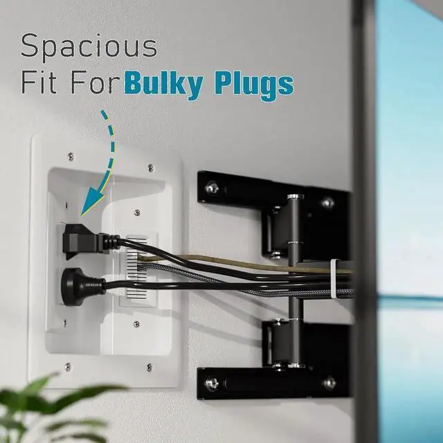 Alt view image 2 of 7 - TV Cord Hider for Wall Mounted TV, in-Wall Cable Management Kit, Outlet Box Dual Outlet Cord Hider with Power & Low Voltage Support, Includes Drywall Saw, Template & Extension Cable