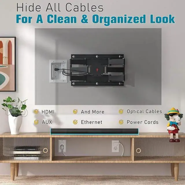 Alt view image 4 of 7 - TV Cord Hider for Wall Mounted TV, in-Wall Cable Management Kit, Outlet Box Dual Outlet Cord Hider with Power & Low Voltage Support, Includes Drywall Saw, Template & Extension Cable