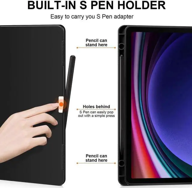 Alt view image 4 of 5 - XFYKJIN Leather Case for Samsung Galaxy Tab S10 Plus/S9 Plus/S9 FE+ 12.4 Inch with Pencil Holder,Shockproof Protective Adjustable Kickstand Smart Premium Folio Flip Tablet Cover, Gray Brown