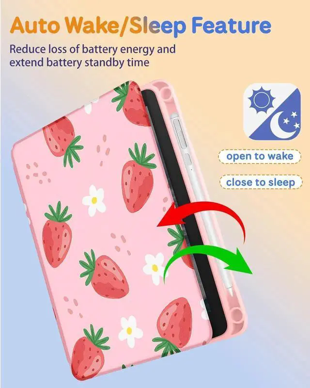 Main image of Kidcube for Kindle Fire HD 8/8 Plus Tablet Case - 10th/12th Generation (2020/2022) 8" Women Girls Cute Folio Cover with Pencil Holder Girly Strawberry Rotating Stand Cases for Amazon Fire HD 8/8 Plus