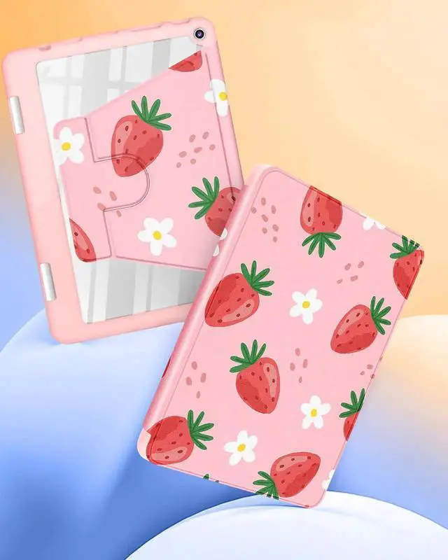 Alt view image 5 of 5 - Kidcube for Kindle Fire HD 8/8 Plus Tablet Case - 10th/12th Generation (2020/2022) 8" Women Girls Cute Folio Cover with Pencil Holder Girly Strawberry Rotating Stand Cases for Amazon Fire HD 8/8 Plus