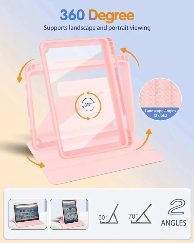 Alt view image 4 of 5 - Kidcube for Kindle Fire HD 8/8 Plus Tablet Case - 10th/12th Generation (2020/2022) 8" Women Girls Cute Folio Cover with Pencil Holder Girly Strawberry Rotating Stand Cases for Amazon Fire HD 8/8 Plus