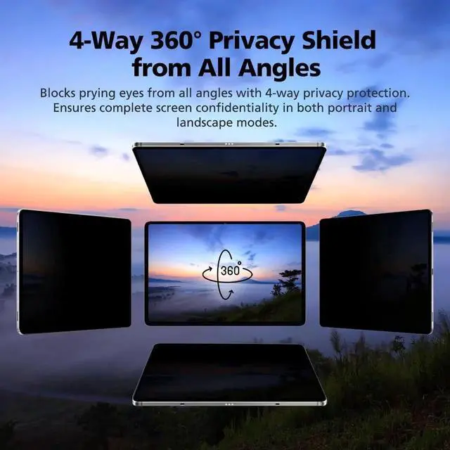 Alt view image 4 of 5 - Diacube Magnetic & Nano Adsorption 360° 4-Way Privacy Screen Protector for iPad 9th/8th/7th Generation 10.2 inch | Detachable, Anti-Spy, Anti-Fingerprint | Works in Both Landscape & Portrait Modes