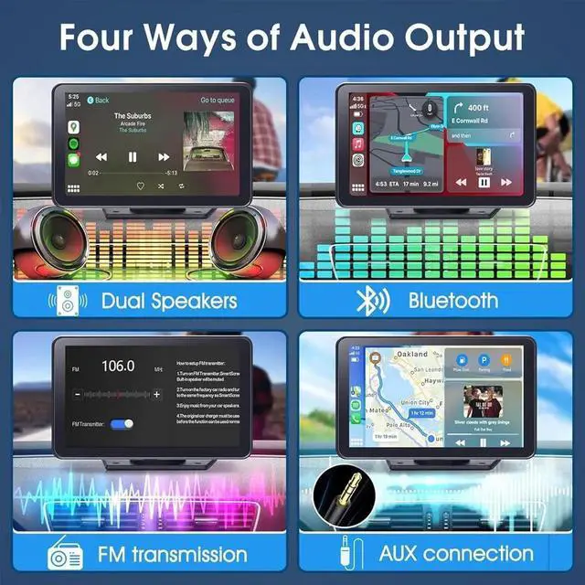 Alt view image 4 of 7 - Carplay Screen for Car, 7" HD Wireless Portable Car Play Touchscreen Stereo with Android Auto Mirror Link/Backup Camera/GPS Navigation/Satellite Radio for All Vehicles