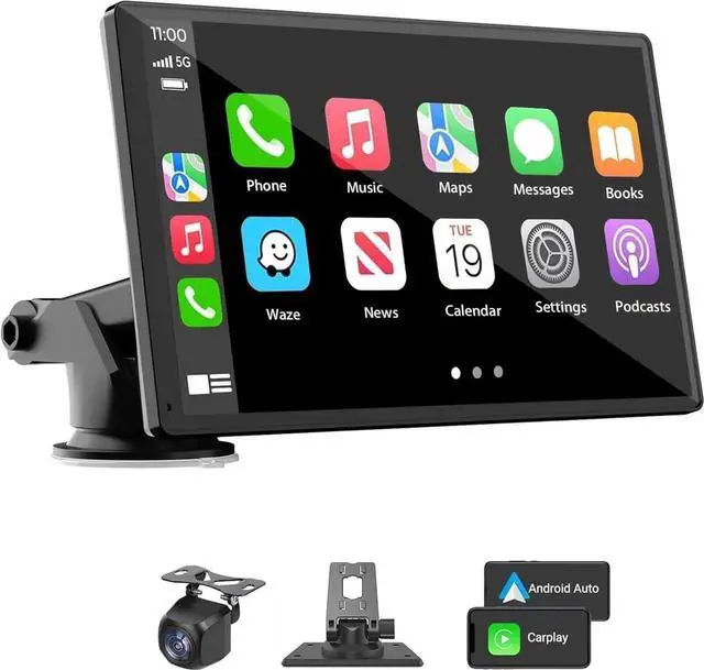 Alt view image 6 of 7 - Portable Wireless Carplay Car Stereo, 7" HD Touchscreen for Car with Apple CarPlay & Android Auto with Backup Camera/Mirror Link/Voice Control/Bluetooth/GPS/AUX/FM Satellite Radio for All Vehicles