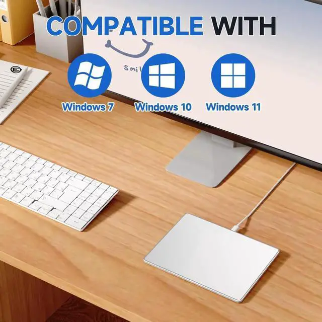 Alt view image 3 of 5 - Wired Trackpad for Windows 10/11 High-Precision Multi-Touch Portable Touchpad Mouse with Multi-Gesture, Ultra-Slim Aluminum Design, Compatibility for PC, Laptop, and Desktop Computers (White)
