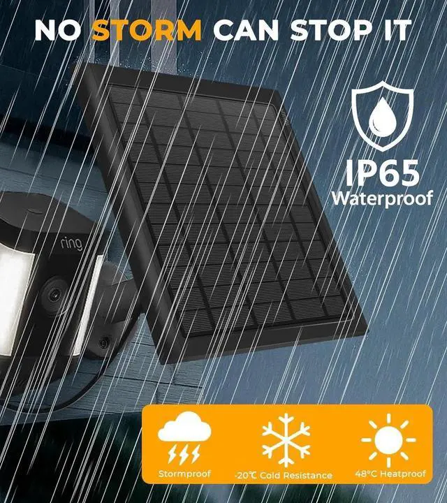 Alt view image 5 of 7 - Solar Panel for Ring Camera, 2-Pack 8W Solar Panel Charger Compatible with Ring Stick Up Cam Battery, Spotlight Cam Battery, Includes Barrel Plug to USB-C Adapter, IP65 Waterproof, 10ft Cable