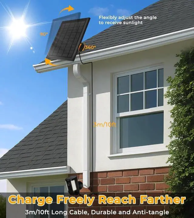 Alt view image 7 of 7 - Solar Panel for Ring Camera, 2-Pack 8W Solar Panel Charger Compatible with Ring Stick Up Cam Battery, Spotlight Cam Battery, Includes Barrel Plug to USB-C Adapter, IP65 Waterproof, 10ft Cable