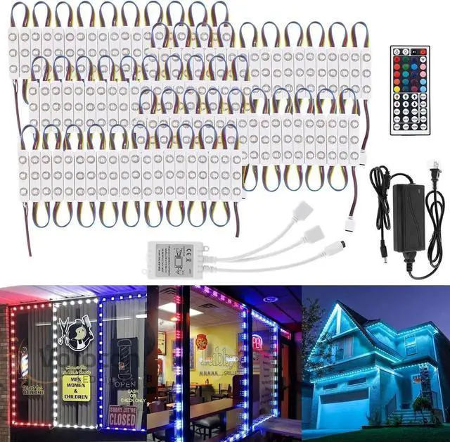 Main image of 50FT LED Light Modules for Business Window Light Commercial Storefront Lights 100PCS LED Module for Signs 0.92W 3 LED 5050 SMD RGB Adhesive Waterproof Strip Lights for Store Advertising Décor